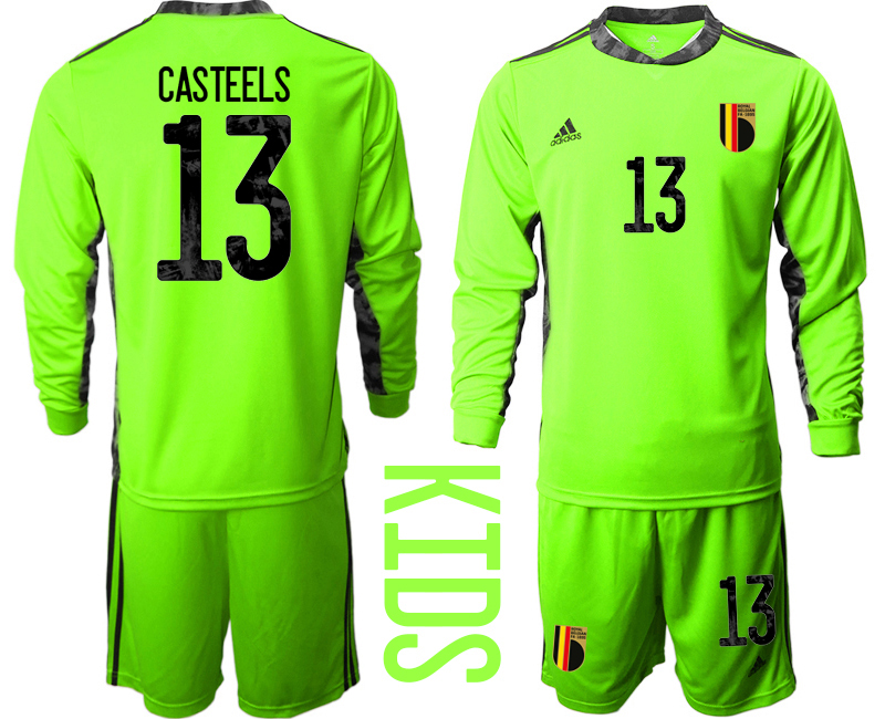 Youth 2021 European Cup Belgium green Long sleeve goalkeeper #13 Soccer Jersey